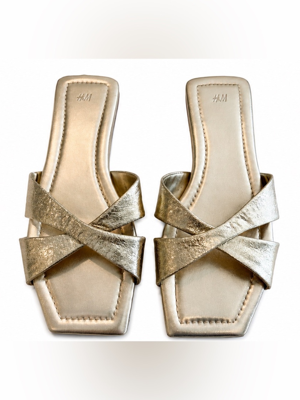 H&M Gold Metallic Crisscross Slide Mules